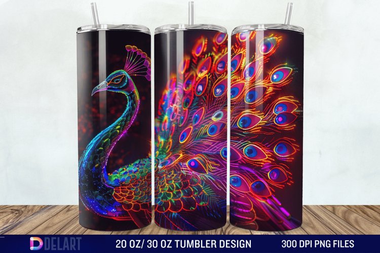3D Peacock Neon Tumbler Wrap example image 1