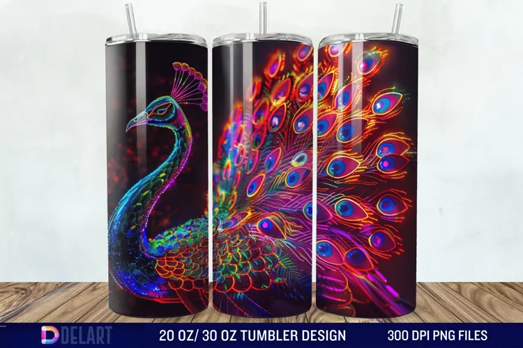 3D Peacock Neon Tumbler Wrap