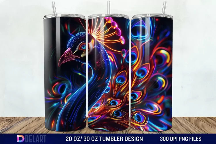 3D Peacock Neon Tumbler Wrap