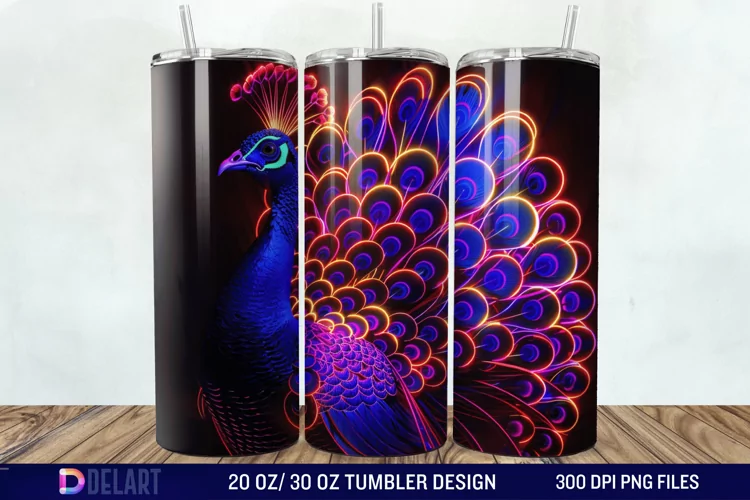 3D Peacock Neon Tumbler Wrap