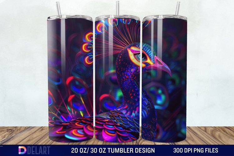 3D Peacock Neon Tumbler Wrap example image 1