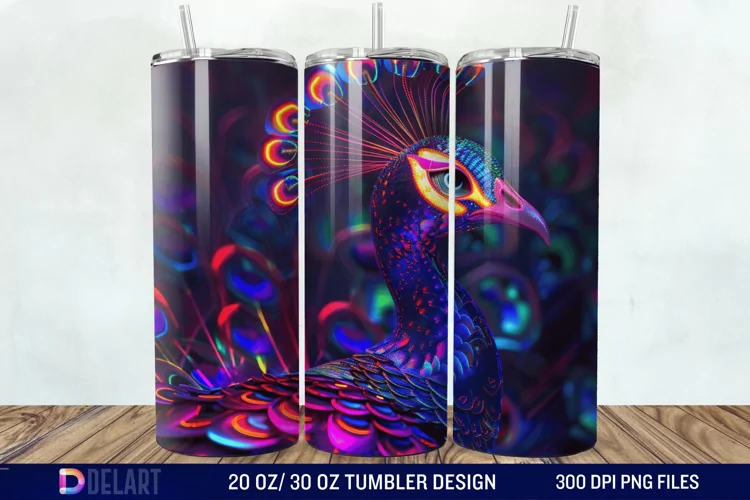 3D Peacock Neon Tumbler Wrap