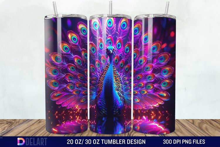 3D Peacock Neon Tumbler Wrap example image 1