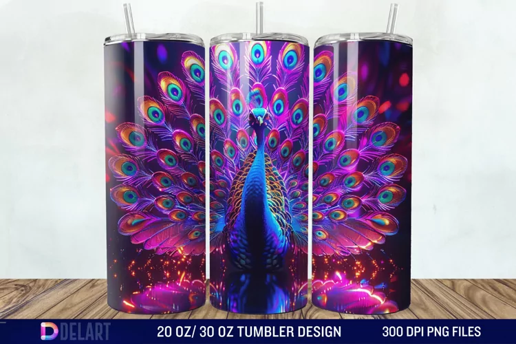 3D Peacock Neon Tumbler Wrap