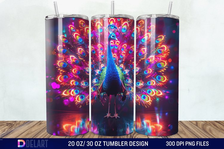 3D Peacock Neon Tumbler Wrap example image 1