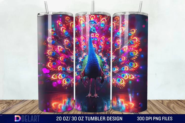 3D Peacock Neon Tumbler Wrap