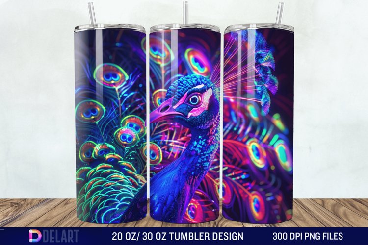 3D Peacock Neon Tumbler Wrap example image 1