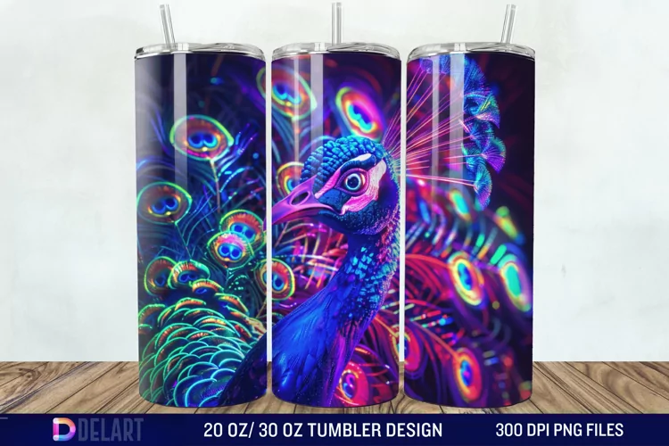 3D Peacock Neon Tumbler Wrap