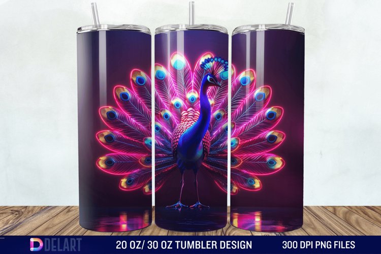 3D Peacock Neon Tumbler Wrap example image 1
