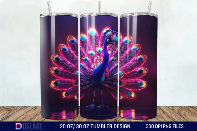 3D Peacock Neon Tumbler Wrap