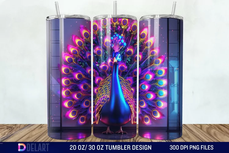 3D Peacock Neon Tumbler Wrap