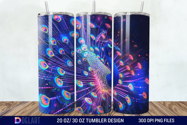 3D Peacock Neon Tumbler Wrap example image 1