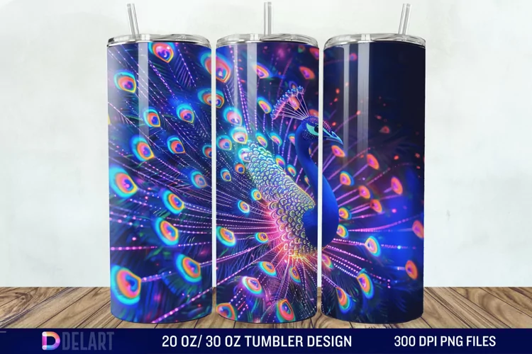3D Peacock Neon Tumbler Wrap