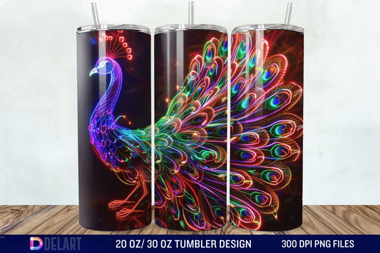3D Peacock Neon Tumbler Wrap example image 1