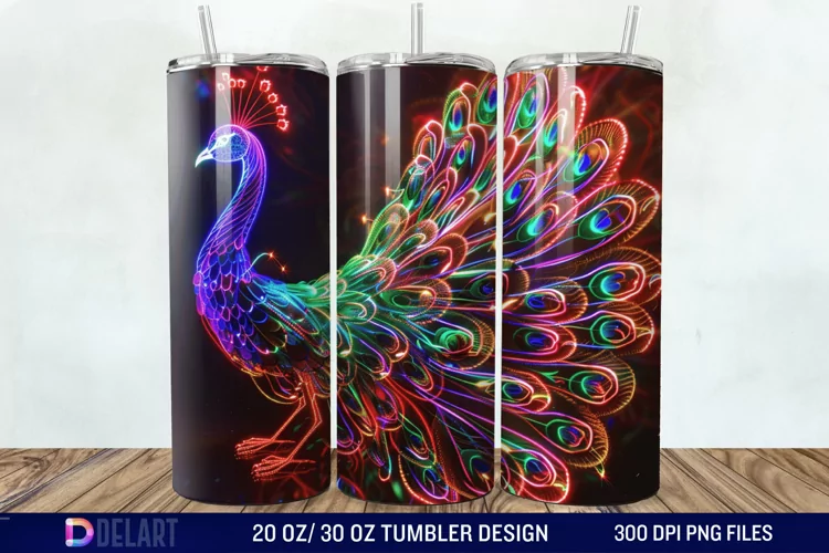 3D Peacock Neon Tumbler Wrap
