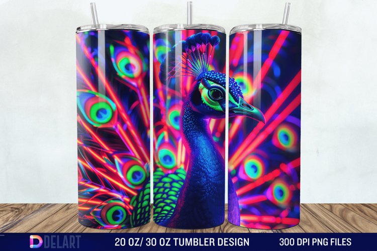 3D Peacock Neon Tumbler Wrap example image 1