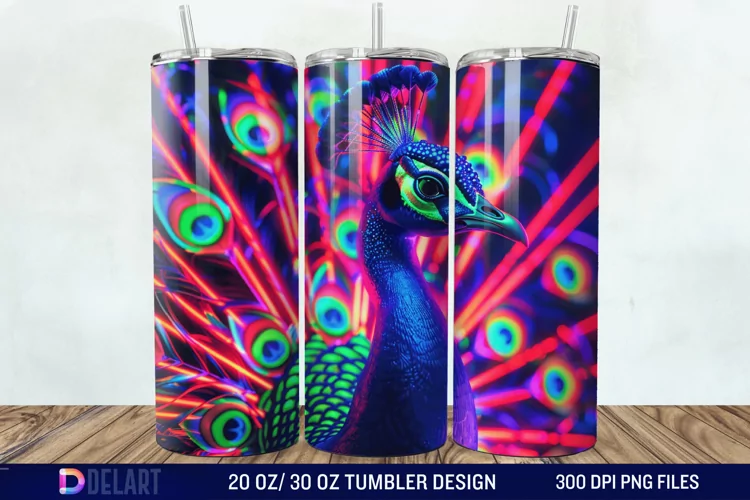 3D Peacock Neon Tumbler Wrap