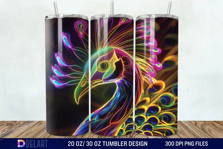 3D Peacock Neon Tumbler Wrap