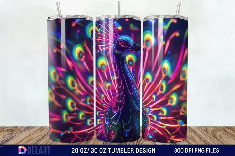 3D Peacock Neon Tumbler Wrap example image 1