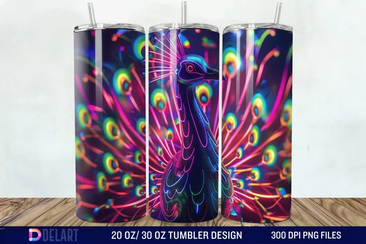 3D Peacock Neon Tumbler Wrap