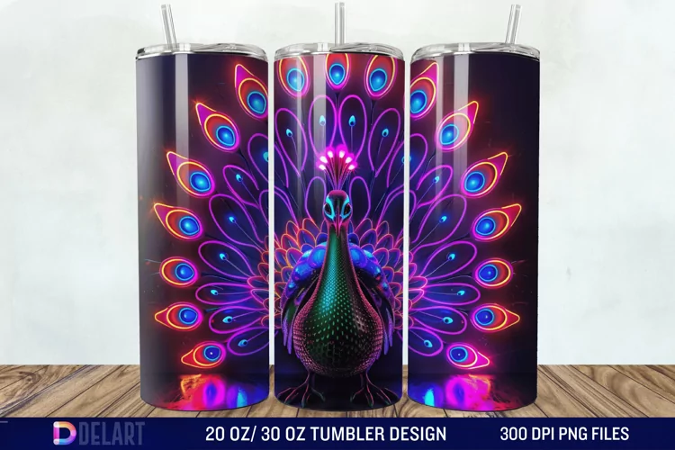 3D Peacock Neon Tumbler Wrap