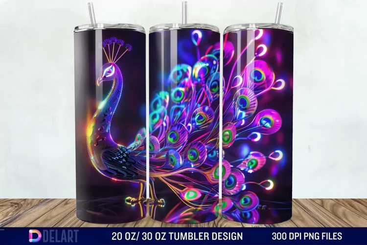 3D Peacock Neon Tumbler Wrap