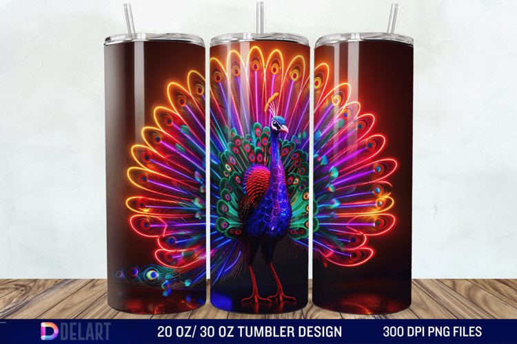 3D Peacock Neon Tumbler Wrap example image 1