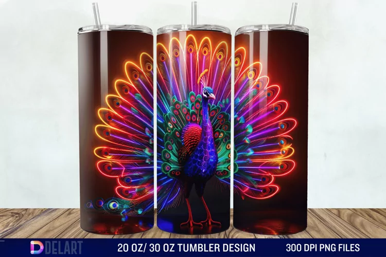 3D Peacock Neon Tumbler Wrap