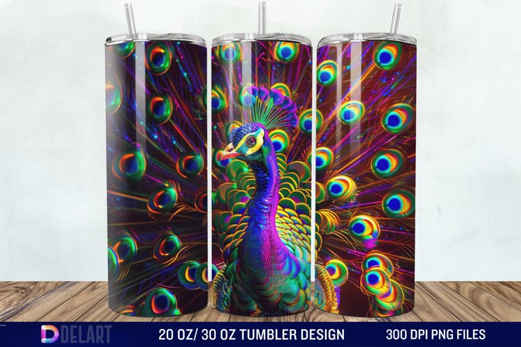 3D Peacock Neon Tumbler Wrap example image 1