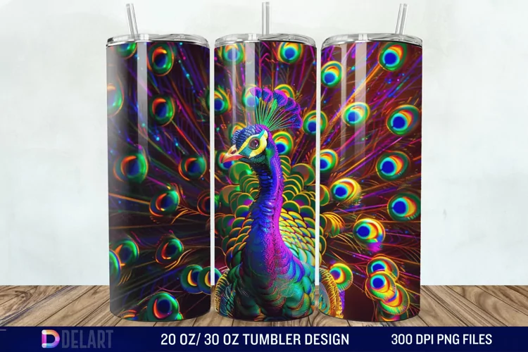 3D Peacock Neon Tumbler Wrap
