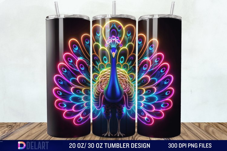 3D Peacock Neon Tumbler Wrap example image 1