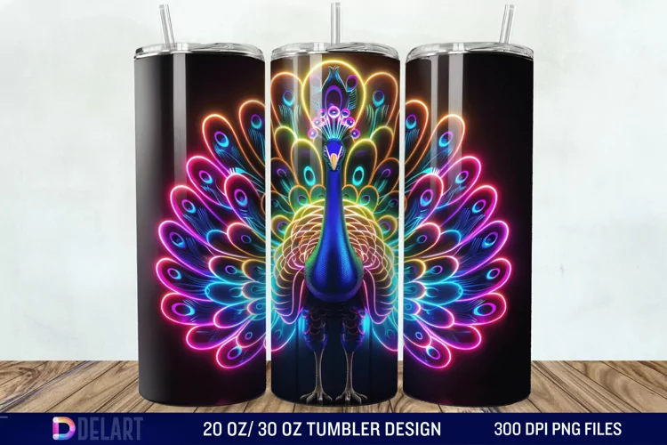 3D Peacock Neon Tumbler Wrap