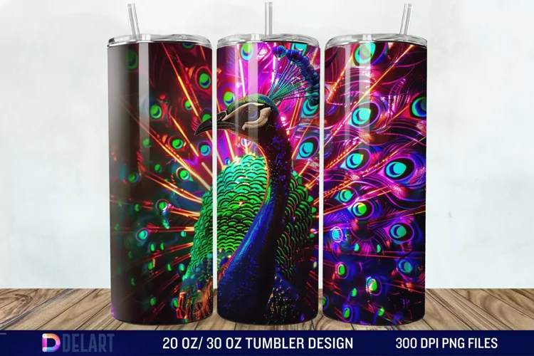 3D Peacock Neon Tumbler Wrap