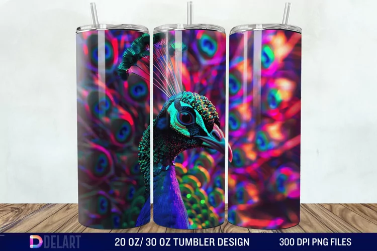 3D Peacock Neon Tumbler Wrap