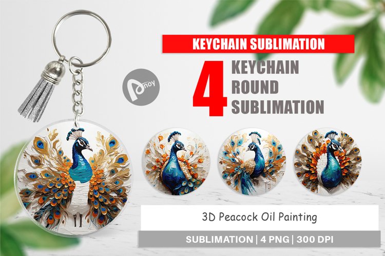 Keychain 3D Peacock Painting