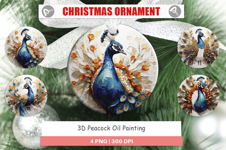Christmas Ornaments 3D Peacock Painting