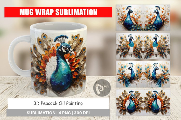 Mug Wrap Design 3D Peacock Painting