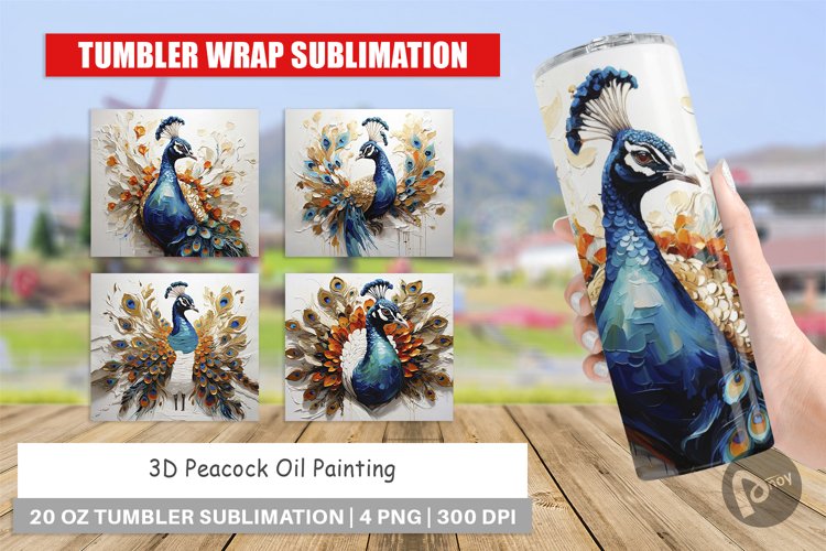 Tumbler Wrap 3D Peacock Painting