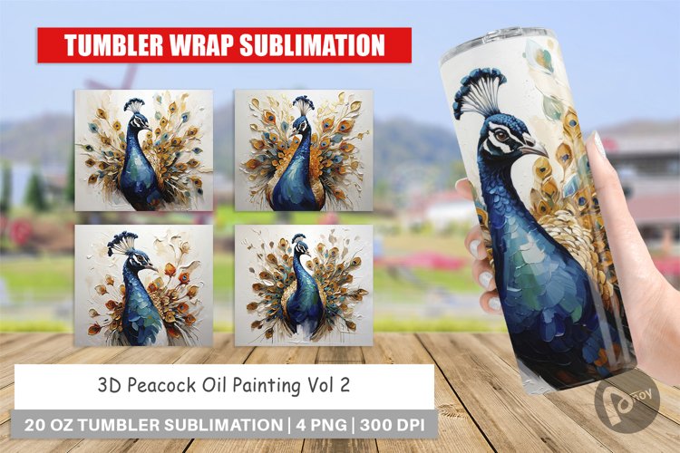 Tumbler Wrap 3D Peacock Painting