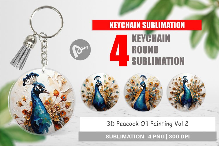 Keychain 3D Peacock Painting