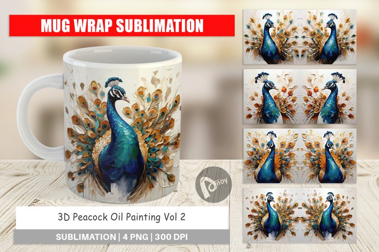 Mug Wrap Design 3D Peacock Painting