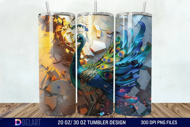3D Peacock Smashed Wall Tumbler Wrap