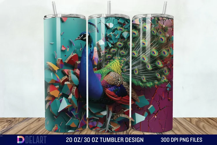 3D Peacock Smashed Wall Tumbler Wrap