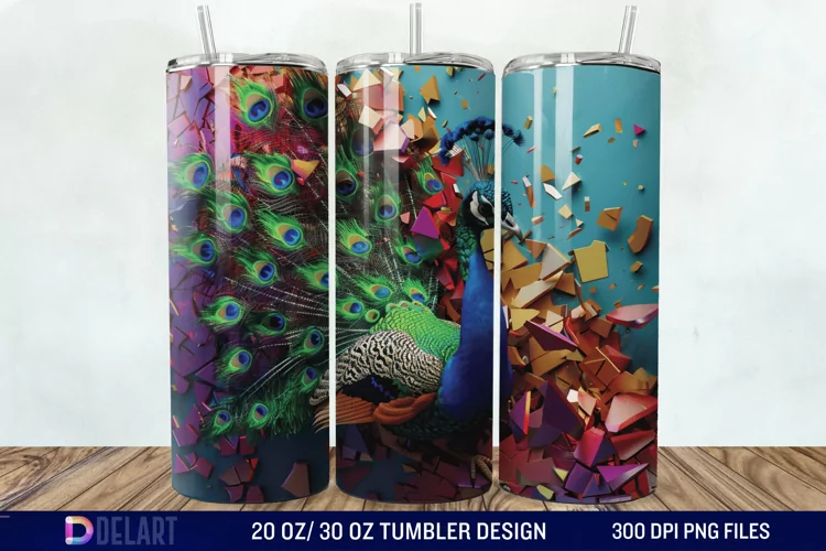 3D Peacock Smashed Wall Tumbler Wrap