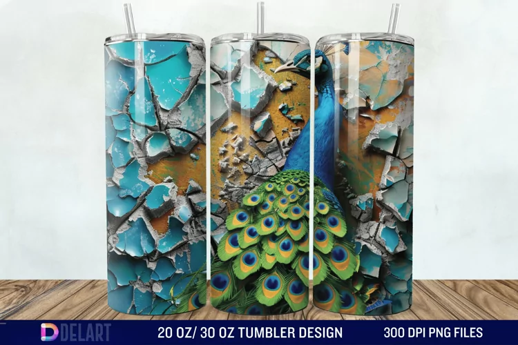 3D Peacock Smashed Wall Tumbler Wrap
