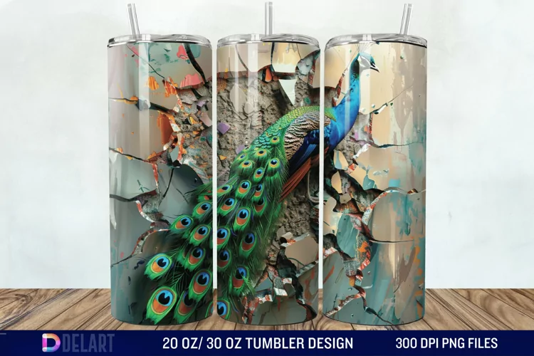 3D Peacock Smashed Wall Tumbler Wrap