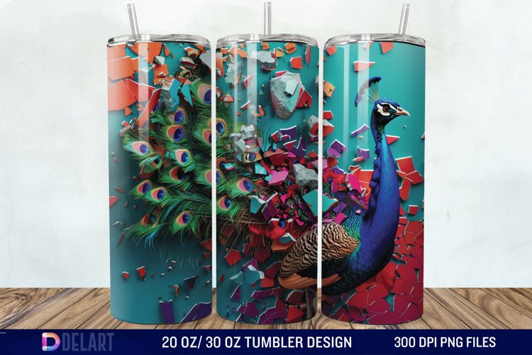 3D Peacock Smashed Wall Tumbler Wrap example image 1