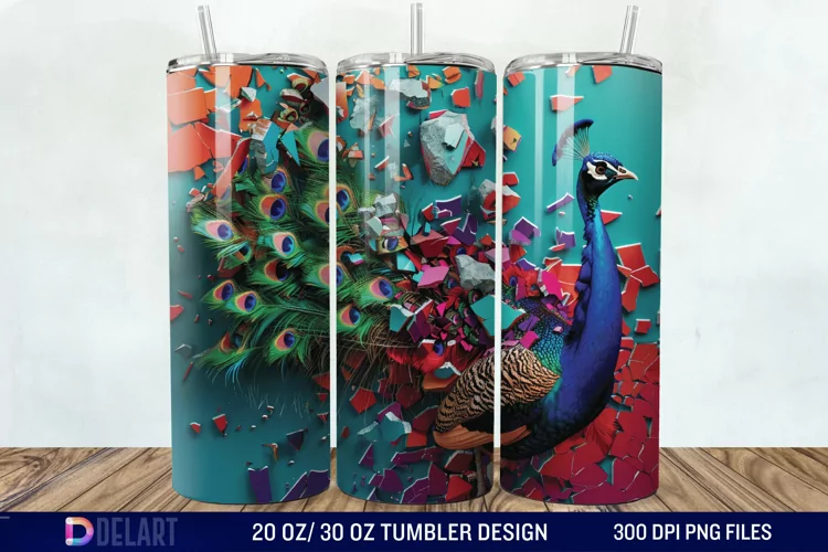 3D Peacock Smashed Wall Tumbler Wrap