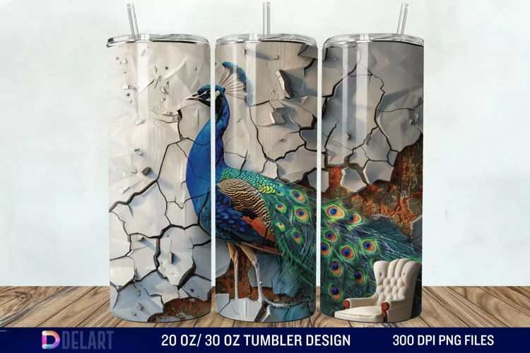 3D Peacock Smashed Wall Tumbler Wrap