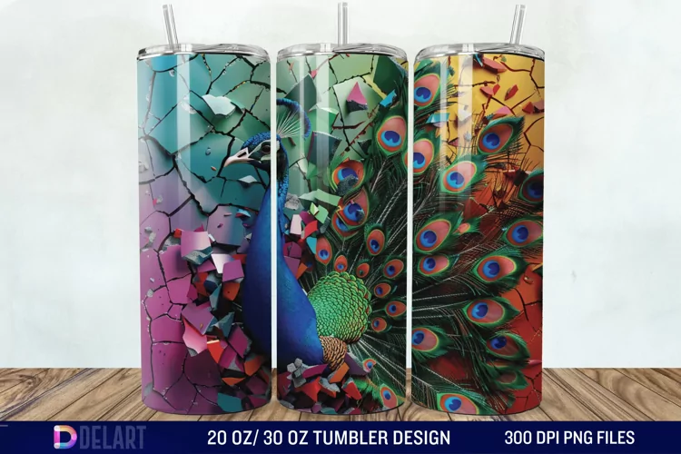 3D Peacock Smashed Wall Tumbler Wrap